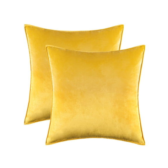 Nmkwnr 2 Pack Velvet Throw Pillow Covers Decorative Cushion Cover Square Pillowcases for Sofa Bedroom Office, Yellow, 18" x 18"
