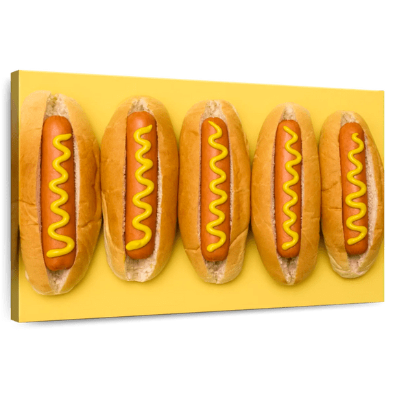 Elephant Stock Hot Dogs Wall Art - Horizontal Canvas Wall Art - Cafe & Restaurant Wall Decor - Food And Drink Canvas - Orange And Yellow Decor - 12" x 8"