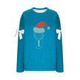 thumbnail image 6 of Ladies' Christmas Printed Bow Round Neck Long Sleeved Loose Pullover Sweater Sweatshirt Top, Elegant Fall Winter Fashion with Soft Fabric for Holiday Parties,Sky Blue,L, 6 of 6