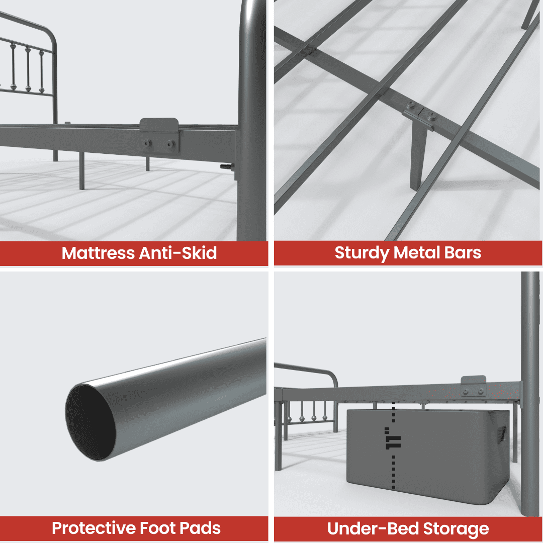 Golden Gate Beds Vintage Wrought Iron Bed Frame with Classic Metal Platform Base, Headboard and Footboard, No Box Spring Needed, Easy Assembly, Mattress Foundation, Sleek Silver Finish - Full Size
