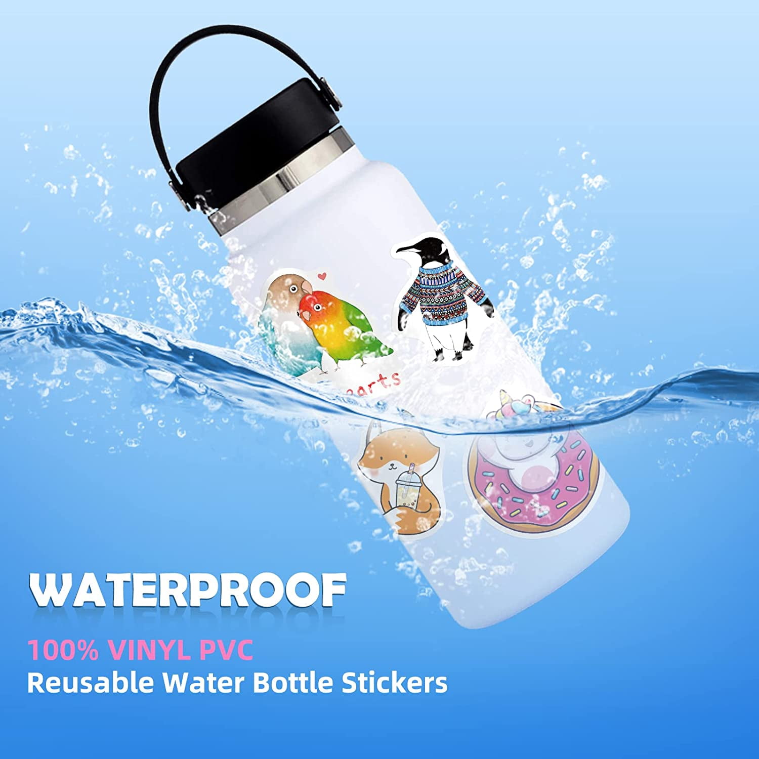Lot De 100 Autocollants Animaux Kawaii - Vinyle Imperméable, Pour Bouteille, Laptop, Skateboard