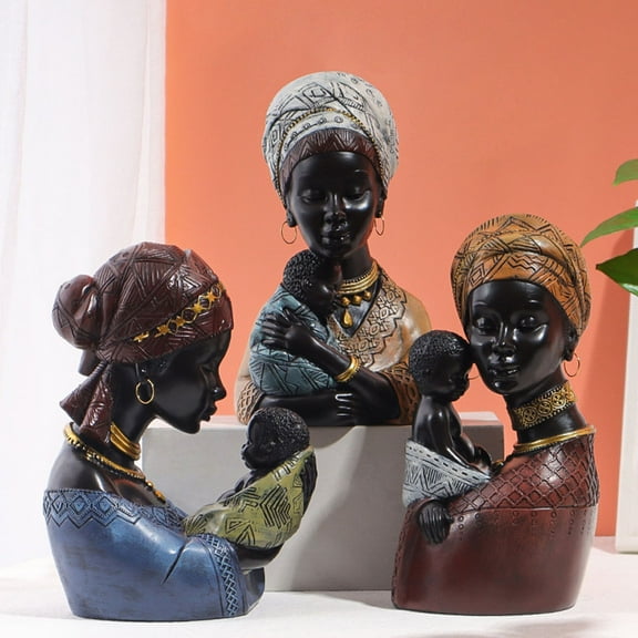Raindrops  African Mother and Son Sculpture Resin Lady Figurine Table Top