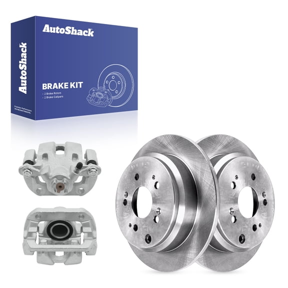 AutoShack Rear Solid Brake Rotors   Calipers 4-PC Brake Kit Replacement for 2005-2010 Honda Odyssey 12.32" (313 mm)