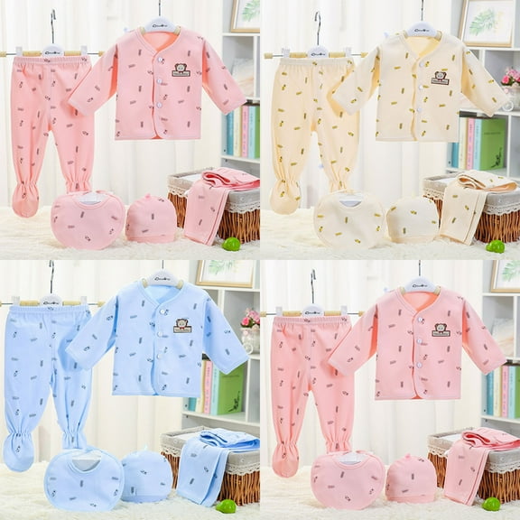 Ketyyh-chn99 Newborn Clothes 5PCS Baby Boy Girl Clothes Sets Tops Hat Bib 2 Pants Size for One Size,Blue