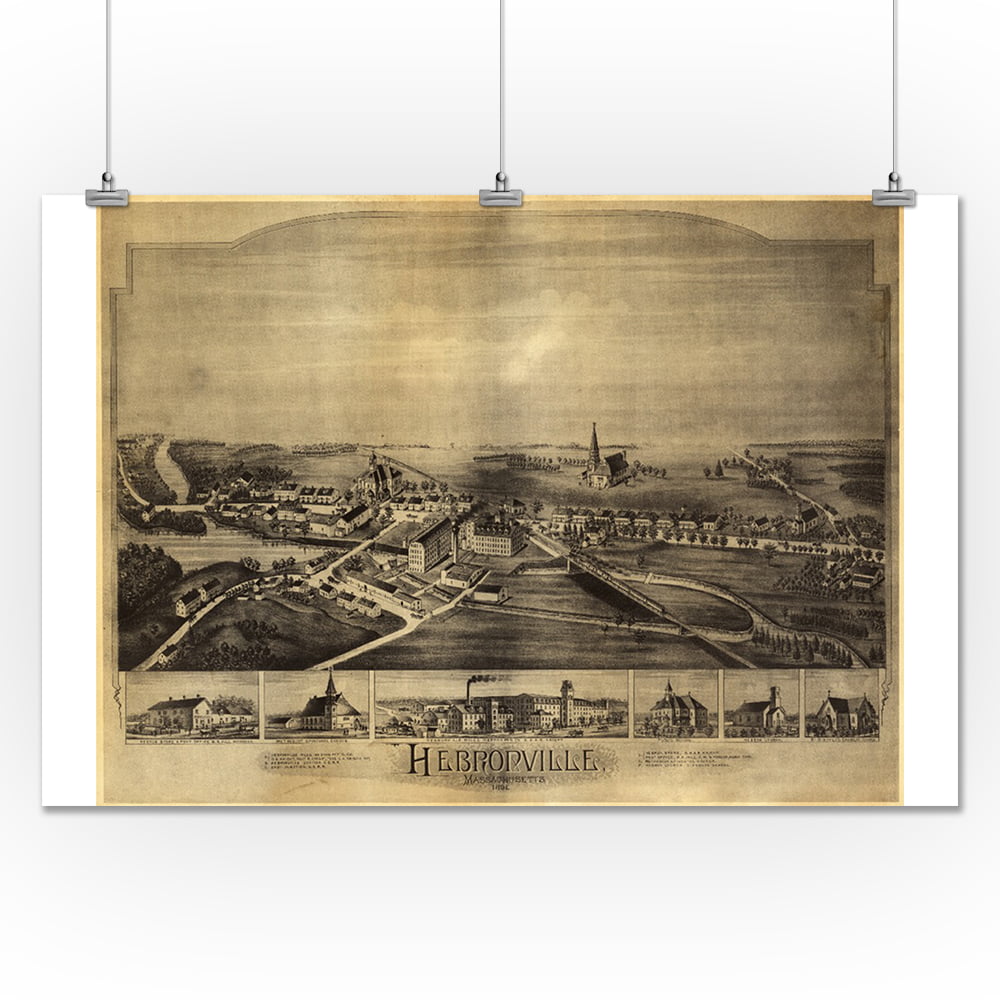 Amherst 1886 24x36 Giclee Gallery Print, Wall Decor Travel Poster - Panoramic Map Massachusetts -