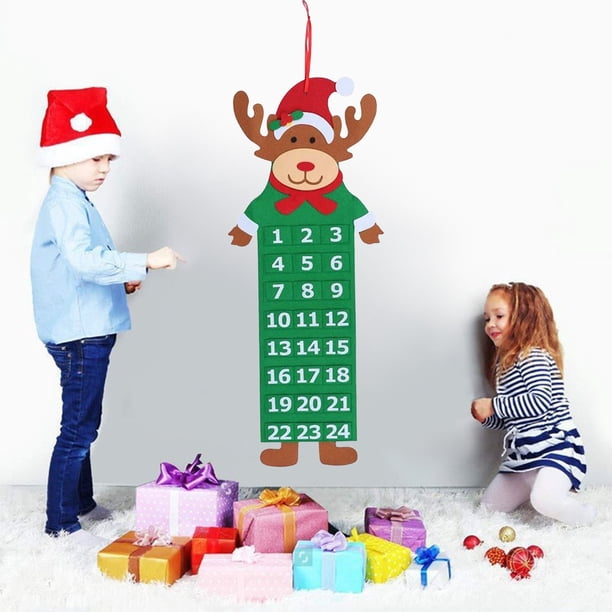 pstuiky Calendario de fieltro para árbol de Navidad dibujos animados navideños colgantes calendario navideño de ciervo castaño decoración de cuenta regresiva
