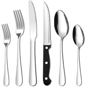 TINANA Silverware Sets, 24 PCS Flatware Set for 4, Premium Stainless Steel Cutlery Utensil Set with Steak Knives Mirror Polished Forks and Spoons, Dishwasher Safe