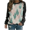 thumbnail image 2 of pimelu Christmas Sweater Clearance Women Crew Neck Sweatshirt for Christmas Ladies Trendy Color Block Christmas Tree Print Pullover Girls Round Neck Long Sleeve Shirt Tops, 2 of 3