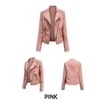thumbnail image 2 of Chaqueta de piel sintética para mujer, saco rosa con bolsillos y cremalleras, talla XL, 2 of 3