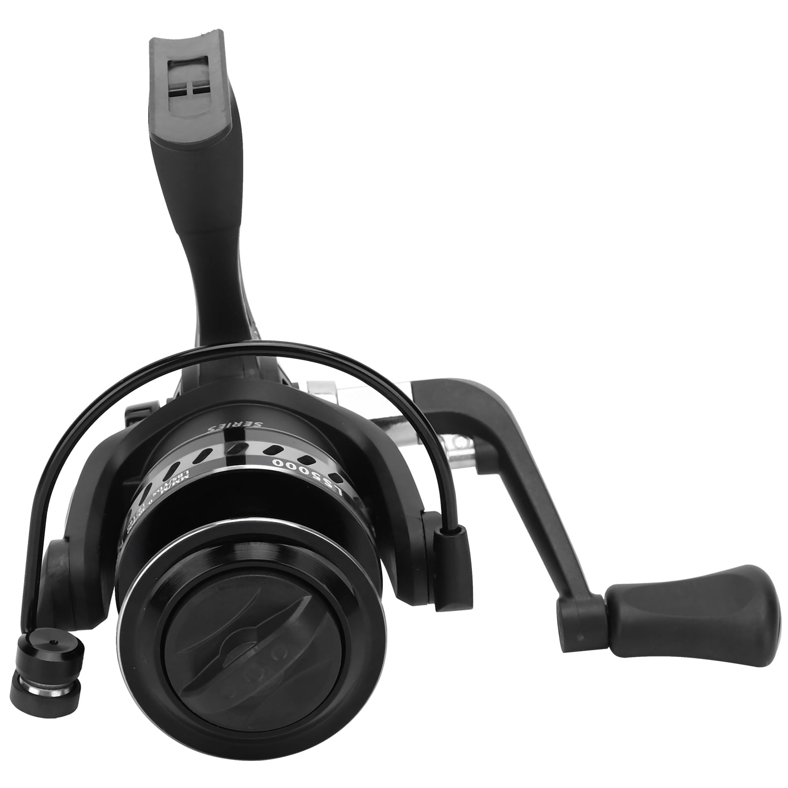 YAHHU Portable Metal Sea Rod Spinning Fishing Line Reel Rocking Raft Accessory LS5000 Silver Black with 5.2:1 Gear Ratio for Saltwater Freshwater Fishing Ambidextrous Retrieve (5.12 inches / 13 cm)