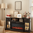 thumbnail image 2 of SESSLIFE Fireplace TV Stand for 80 Inch TV, 31'' Tall Farmhouse TV Stand with 2 Cabinets & Shelves, Entertainment Center with 3D Flame Electric Fireplace Heater, Black, 2 of 6