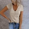 thumbnail image 2 of B91xZ T-Shirts pour Femmes Col Rond Ample Manches Courtes T-Shirt Extensible Basique, Beige TG, 2 of 5