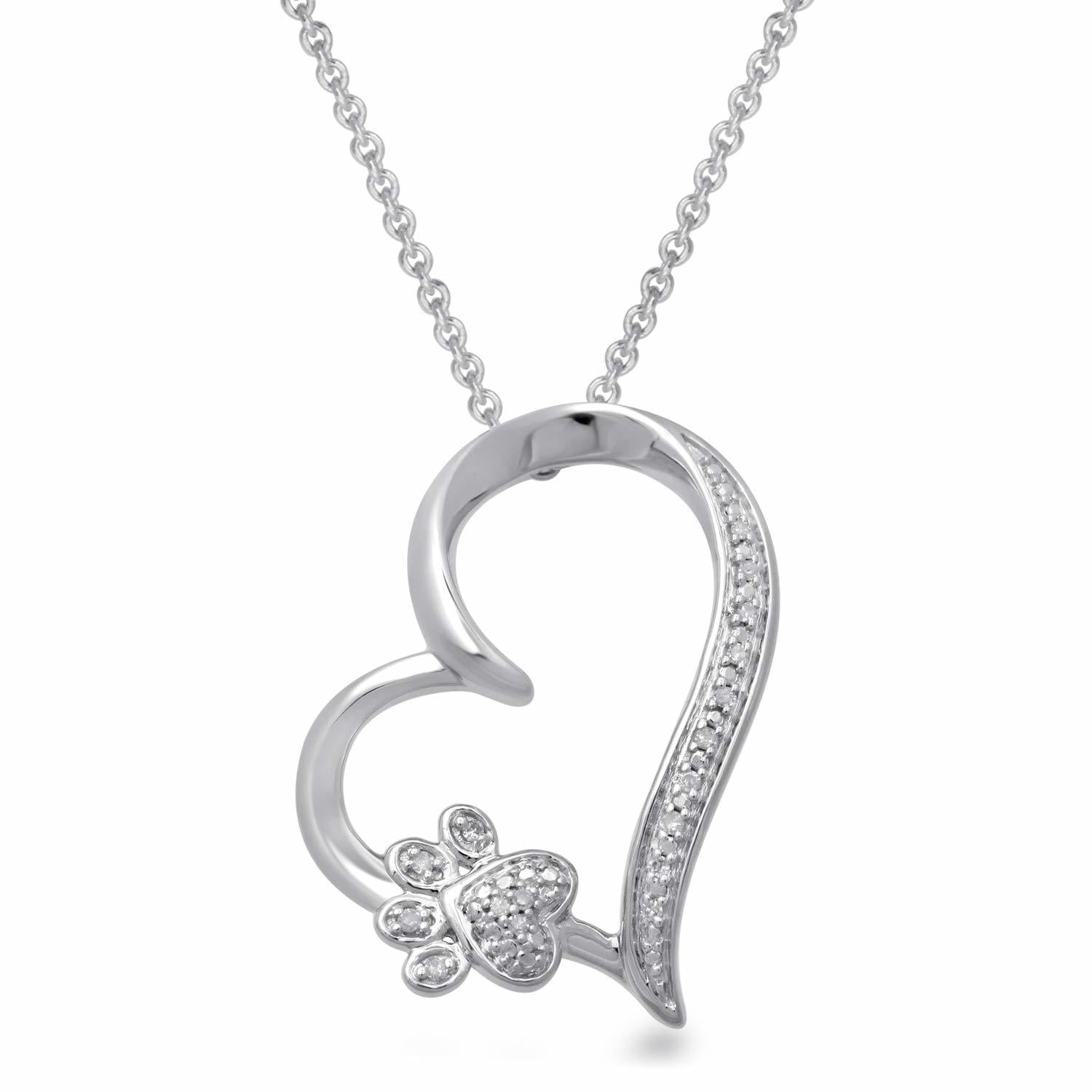 Natural Diamond  Dog Paw Pendant Necklace in  Sterling Silver Christmas sale