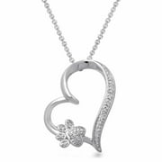 Pet Puppy Dog Cat Paw Heart Pendant Necklace 18" Chain 925 Silver Natural Diamond Accent Best Girl Friend Wife Gift for Her Birthday Christmas Jewelry Present for Women Mom Sister Daughter Teen Niece