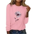thumbnail image 5 of IROINNID Pink Tops for Women Long Sleeves Shirts Graphic Printed Round Neck Casual Tee Reduced,Pink, 5 of 5