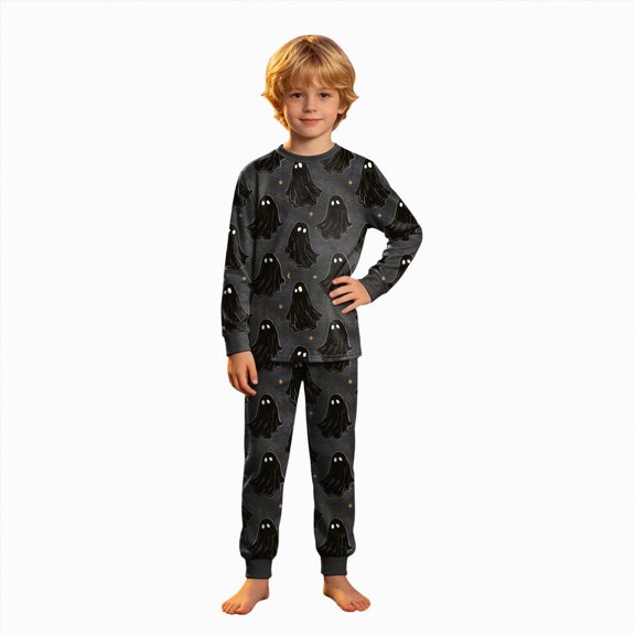felwors Halloween Pajamas Big Boy Girls Crew Neck Cute Print Pajama Sets Long Sleeve Lovely Sleepwear 2 Piece Pjs Multiple Cartoon Jammies Pajama (Dark Gray,8-9 Years)
