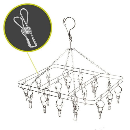 Stainless Steel Hanging Folding Drying Rack Clothes Drying Rack Rectangle Shape 2 1mm Thickness Drip Hanger With 20 Clips For Socks Stockings