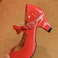 thumbnail image 4 of Gubotare Girls Dress Shoes Closed Toe High Heels Ankle Strap Wedding Party Pump Shoes (Red,12), 4 of 7
