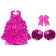 thumbnail image 3 of TiaoBug Kids Girls Cheer Dance Performance Costume Shiny Sequins Halter Ballet Dance Leotard Dress Rose 10, 3 of 5