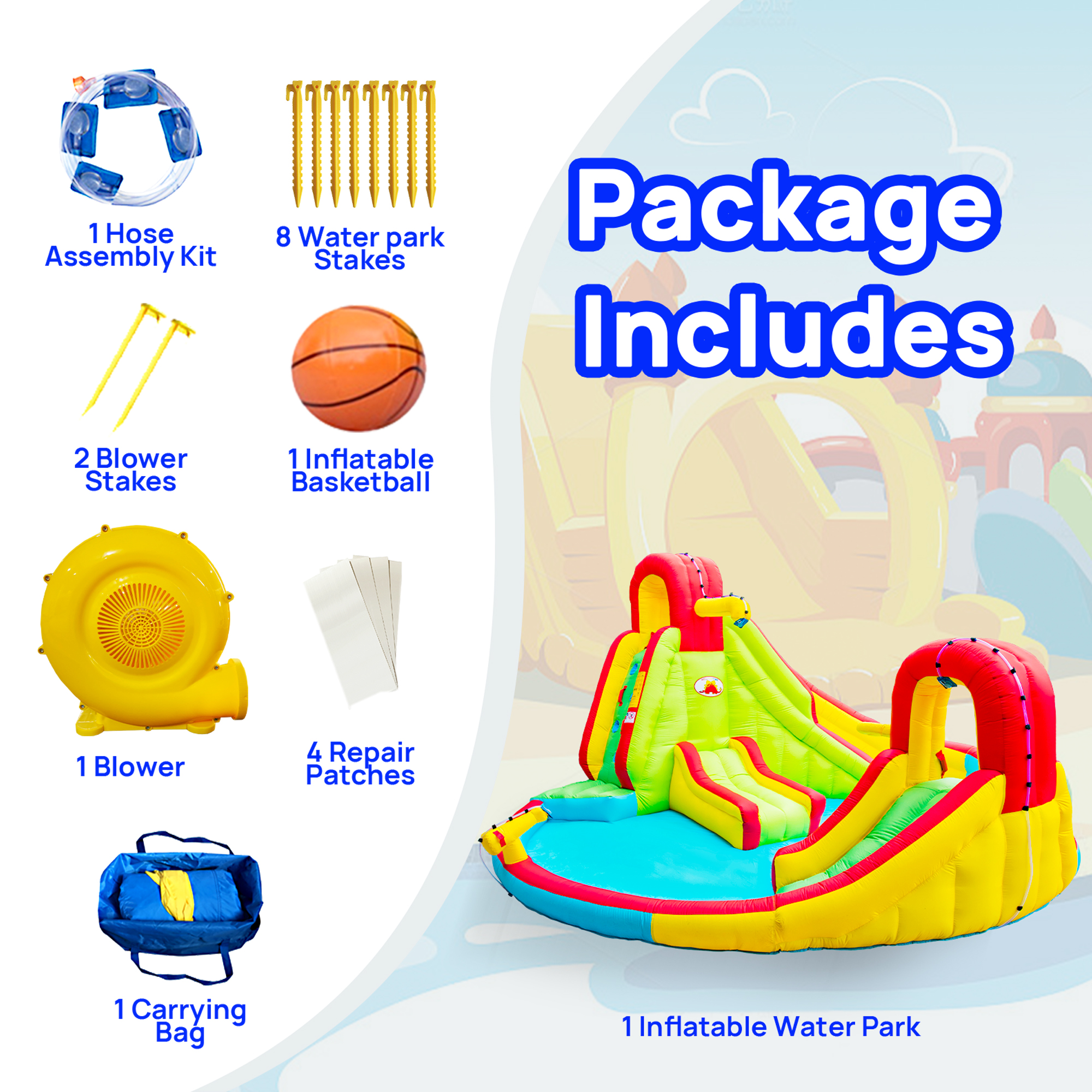WELLFUNTIME Inflatable Water Slide Bounce House for Kids, Water Park with Blower, Splash Pool for Kids Backyard