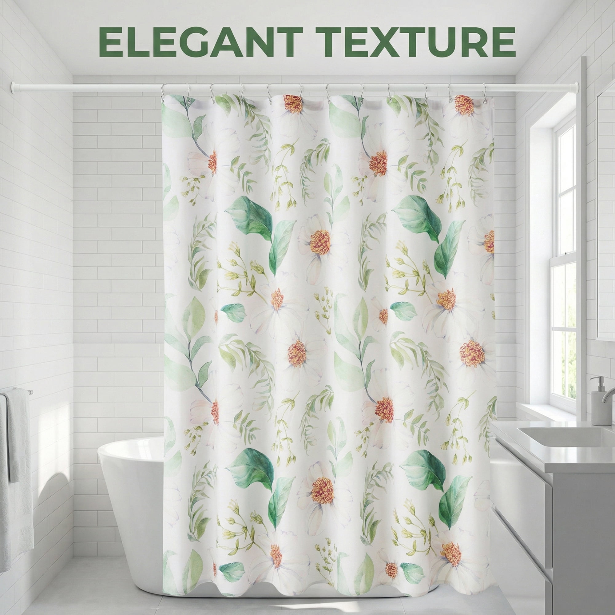 Unique Bargains Waterproof Leaf Shower Curtain Sets Hooks Green Pattern 4 71"W x 71"L