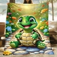 thumbnail image 4 of Cute Green Turtle Soft Warm Blanket Flannel Throw for Sofa Bed Travel Camping Livingroom Office Couch Chair Bed Digital Printing Blanket with Soft Warm Flannel Fabric Gifts Family Friends, 4 of 7