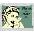thumbnail image 1 of Vintage Woman Tapestry, Pop Art Woman Smiling in Comics Style with Motivational Quote, Wall Hanging for Bedroom Living Room Dorm Decor, 60W X 40L Inches, Reseda Green Black Ivory, by Ambesonne, 1 of 2