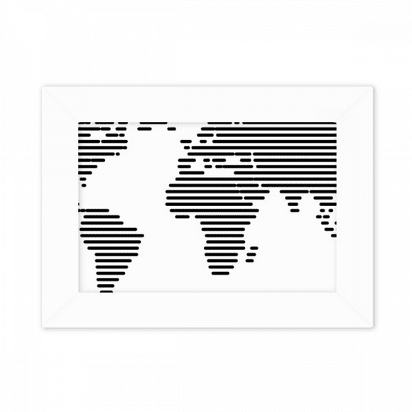 Simple Black Line World Map Pattern Photo Mount Frame Picture Art Painting Desktop 5x7 inch