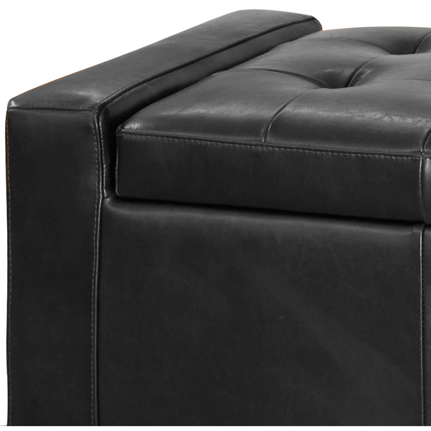 Henry Black Bonded Leather Wood-frame Storage Ottoman