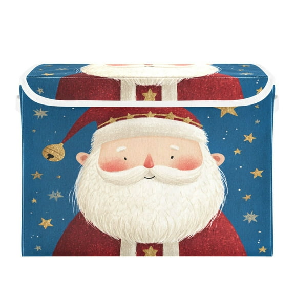 Storage Box With Lid 16.5x12.6x11.8In Foldable Stacked Household Storage Box Beautiful Santa Claus