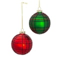 thumbnail image 2 of Kurt Adler 80 MM Red and Green Plaid Glitter Balls, 6-Piece Set, 2 of 4