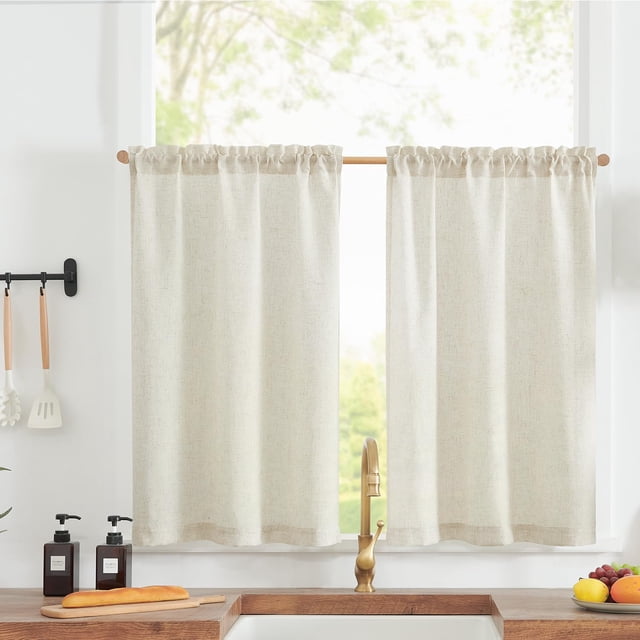 Cortinas Jinchan de lino texturizado, 24 cm, para ventanas de cocina