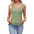 thumbnail image 2 of Camisetas Sin Mangas de Verano para Mujer, Camisetas Sin Mangas, Cuello en V, Ropa Informal Holgada, Conjuntos. Verde S, 2 of 10