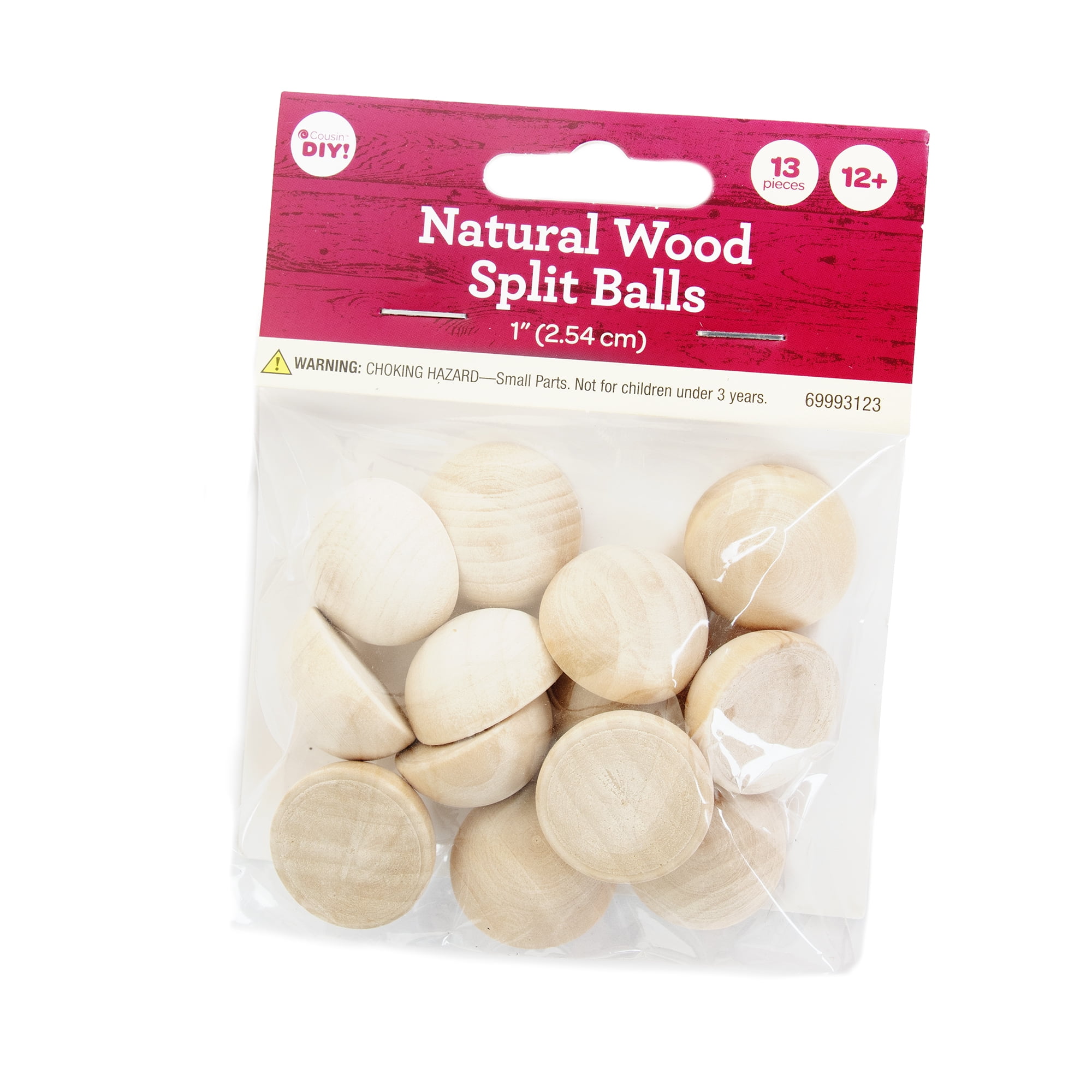 Cousin DIY Split Natural Wood Balls for Crafting, 13 Pieces, 1 Inch Diameter