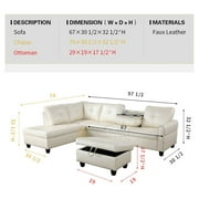 PonLiving Furniture Room Sectional Set, Leather Sectional Sofa in Home, with Storage Ottoman and Matching Pillows Right Hand Facing White