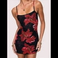 thumbnail image 4 of Vestido Bohemio Floral para Mujer, Sin Mangas, Ajustado, con Tirantes Finos, Corto, con Vuelo, Ropa de Club Y2K Impresión en Negro S, 4 of 9