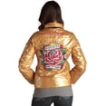 thumbnail image 3 of Ed Hardy by Christian Audigier Women's Embroidered Removable Hood Puffer Jacket (Small, Gold), 3 of 12