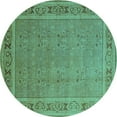 thumbnail image 1 of Ahgly Company Machine Washable Indoor Round Oriental Turquoise Blue Industrial Area Rugs, 7' Round, 1 of 4