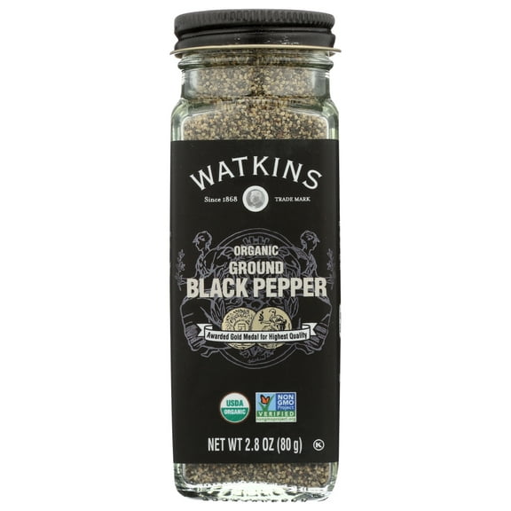 Watkins Gourmet Organic Spice Jar, Ground Black Pepper, 2.8 oz (Whole Glass Container)