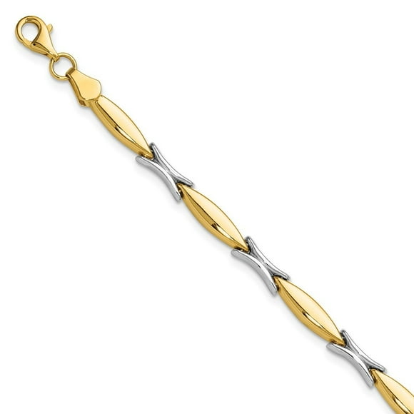 Diamond2Deal 14K Two-tone Gold Fancy Link Bracelet 7.5inch for Women