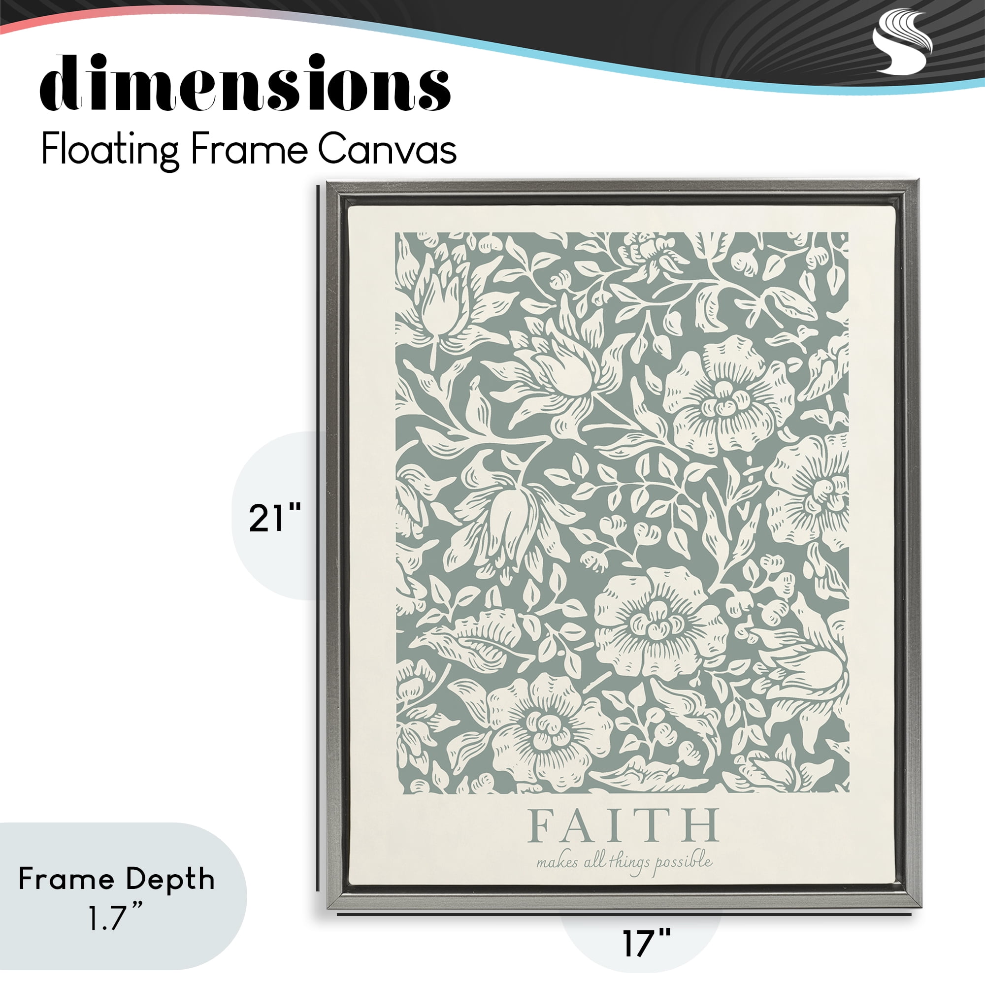 Stupell Industries Faith Quote with Floral Pattern Gray Framed Floater Canvas Wall Art, design by Wild Apple Portfolio