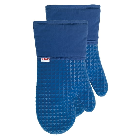 T-fal Flexible Waffle Silicone Oven Mitts, Set of Two, Blue