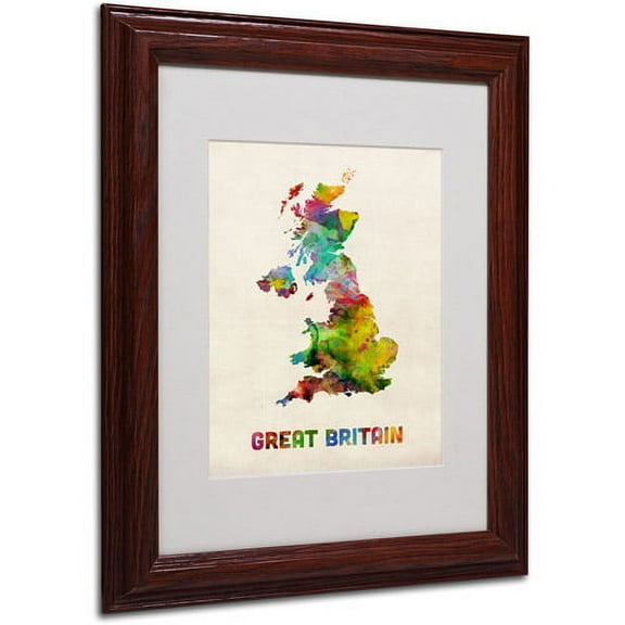 Trademark Fine Art "UK Watercolor Map" by Michael Tompsett, Wood Frame