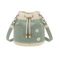 thumbnail image 2 of Denim Crochet Bucket Bag, Drawstring Crossbody Shoulder Purse, Boho Jean Handbag with Daisy Embroidery and Adjustable Strap, 2 of 8
