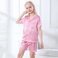 thumbnail image 5 of Uccdo Summer Boys Girls Satin Silk Short Sleeve Pajamas Set Button Down Blouse + Pants Sleepwear Loungewear Pjs Suit, Size 7-12 Years, 5 of 8