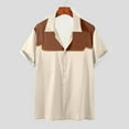 thumbnail image 2 of YLSDY Men's Vintage Bowling Shirts 1950s Casual Short Sleeve Button Up Contrast Shirt 2025 Summer Color Block Cuban Shirts Beige XXXL, 2 of 5