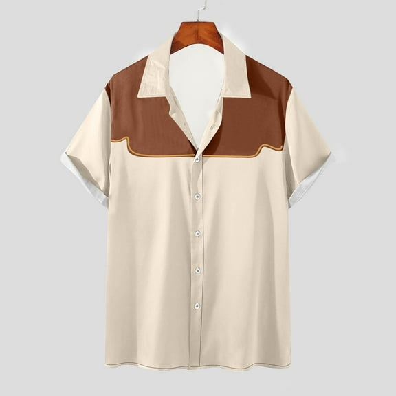 Bzhegqhd Men's Vintage Button Casual Short Sleeve Turndown Collar Blouse Shirt