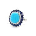 thumbnail image 2 of Turquoise Sapphire and Diamond Halo Cocktail Ring Platinum 11.60Cttw Size 9.5, 2 of 6