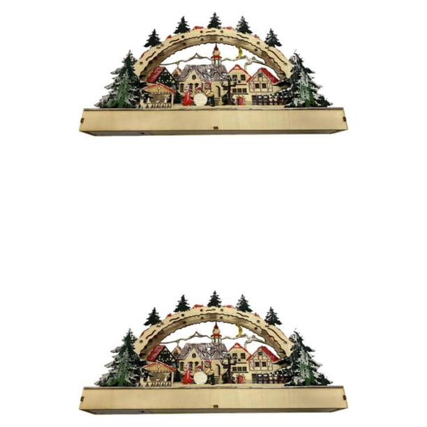 Vogacara Wooden Christmas LED Bridge Light and Book Decor Desktop Music Village Tipo 1 2piezas