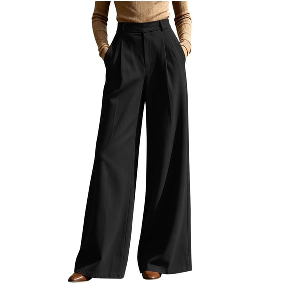 Womens Dress Work Pants High Waisted Trousers Wide Leg Pull on Stretchy Slacks with Pockets Casual Daily Wear Comfortable Fit by Yigetop Black L